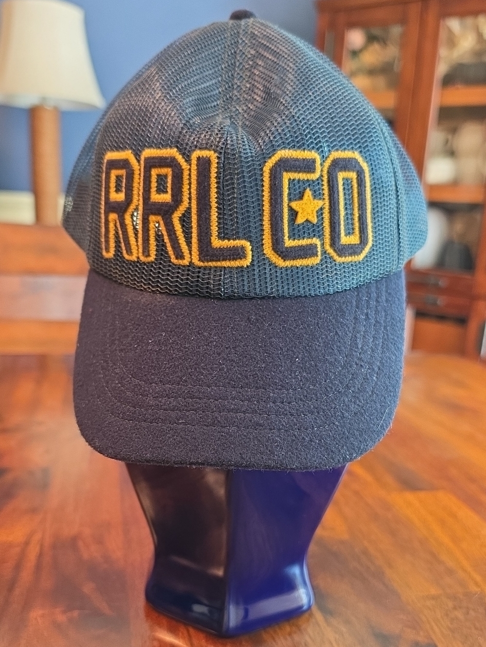 Double RL Ralph Lauren Indigo Blue Mesh Cap Felt Brim RRL CO Patch One Size NWT